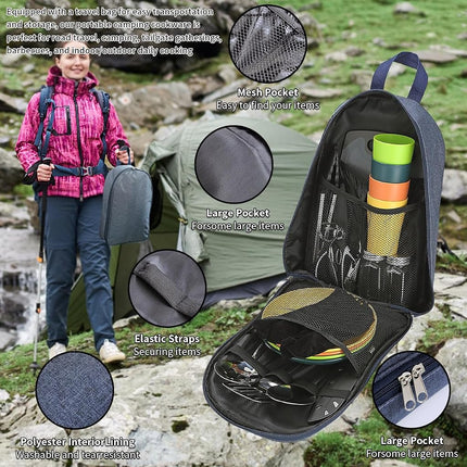 Berglander Portable Camping Cookware Set 23 Pieces Cookware Kit, Portable Outdoor Cooking and BBQ Ware for Travel, Picnics, Camping, BBQ, Party, and Other Outdoor Activities.