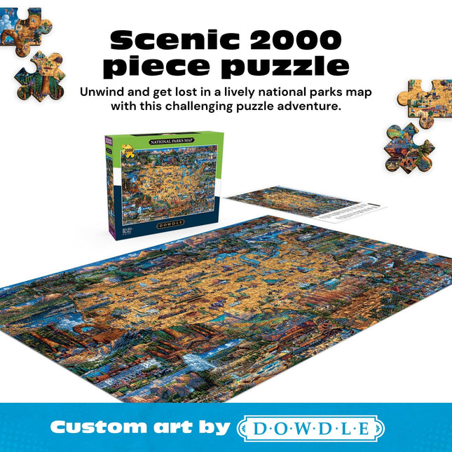 Buffalo Games - Dowdle - National Parks Map - 2000 Piece Jigsaw Puzzle for Adults -Challenging Puzzle Perfect for Game Nights - Finished Size is 38.50 x 26.50