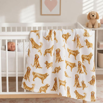 Mud Pie Golden Retriever Print Muslin Baby Swaddle Blanket, 47" x 47"