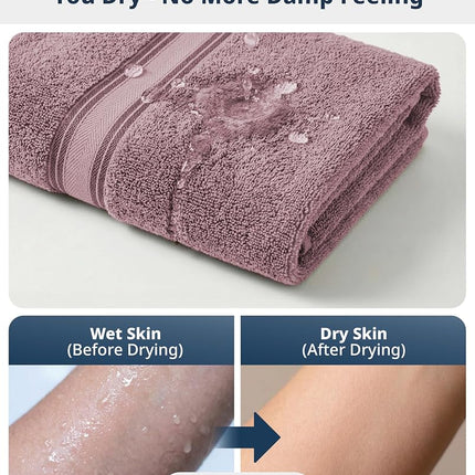 LANE LINEN 100% Cotton Large Bath Towels Set of 4 (28"x54") - Zero Twist, Mercerized Cotton Bathroom Towel 4 Pack - Quick Dry, Soft & Absorbent Large Towels Set - Oeko Tex Certified - Wishful Mauve