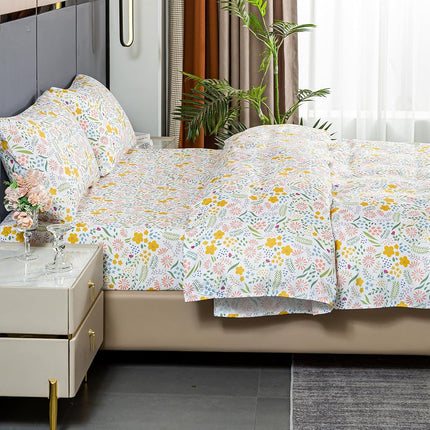 Bedlifes Queen Sheet Set Ultra Soft Breathable Silky Flower Bed Sheets Deep Pocket 100% Microfiber Bedding Sheets 4 Piece Queen Size Floral
