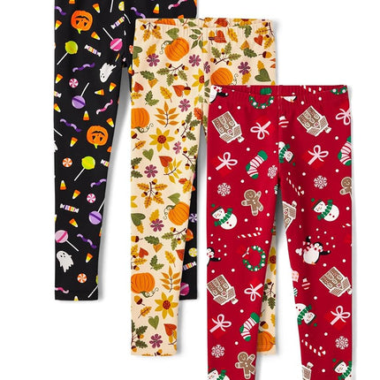 The Children's Place Legging Mode Fille, Paquet de 3 Motifs Fantômes/Moisson/Bonhomme de Neige, Très Grand