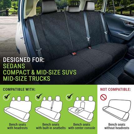 Season Guard Back Seat Towel Seat Cover for Cars; Great for After Gym Workouts, Dogs, and Outdoor Activities; Universal Fit for Cars SUVs Vans Trucks, EZ fit, Non Slip Grip, Black
