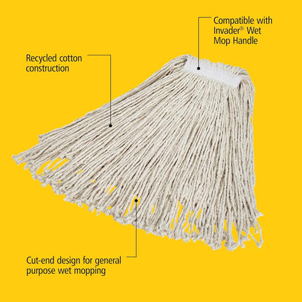 Rubbermaid Commercial FGV11800WH00 Economy Cut-End Cotton Wet Mop Head, 1-inch Headband, 24-ounce, White