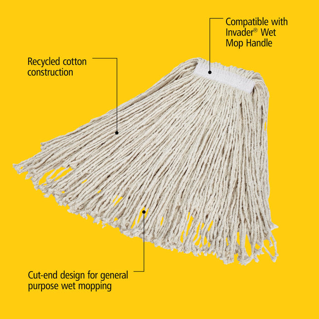 Rubbermaid Commercial FGV11800WH00 Economy Cut-End Cotton Wet Mop Head, 1-inch Headband, 24-ounce, White