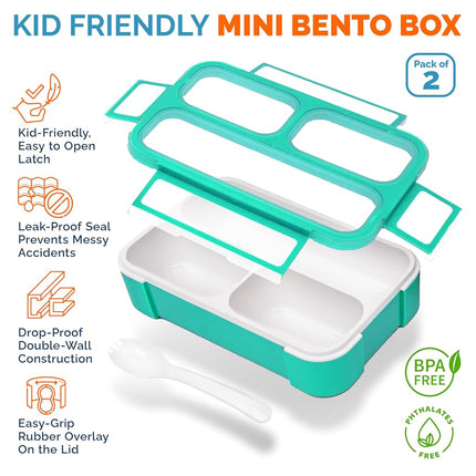 MINI Lunch-Box Snack Containers for Kids | Small Bento-Box Portion Container | Toddler Pre-School | Leak-Proof Boxes for Work, Travel | Best for Adults Boys or Girls | Blue + Orange Set of 2…