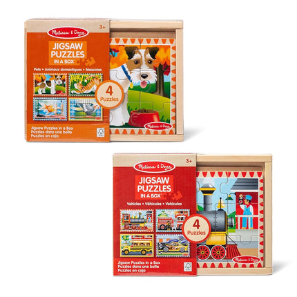 Melissa & Doug Wooden Jigsaw Puzzles in a Box 2-Pack for Preschool Boys and Girls � Pets, Vehicles