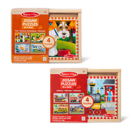 Melissa & Doug - Paquete de 2 rompecabezas de madera en caja para niños y niñas en edad preescolar: Mascotas, vehículos