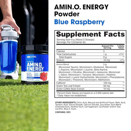 Optimum Nutrition Amino Energy with Green Tea and Green Coffee Extract, Flavor: Blue Raspberry, 65 Servings