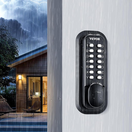 VEVOR Mechanical Keyless Entry Door Lock, 14 Digit Keypad, Water-Proof Zinc Alloy, Outdoor Gate Door Locks Set with Surface-Mounted Latch, Keypad and Knob, Easy to Install, for Garden, Garage, Yard