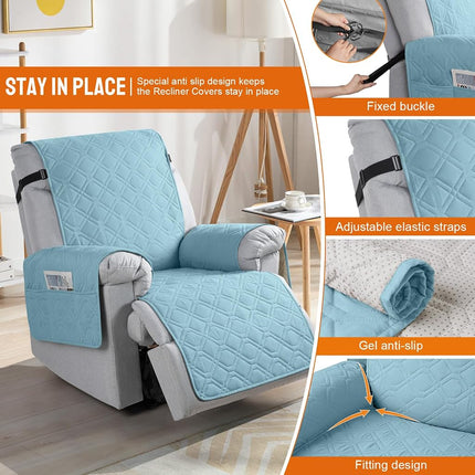 VANSOFY Fundas para sillón reclinable 100% impermeables, funda para sillón reclinable antideslizante para perro, protector de muebles lavable con bolsillo, correas elásticas para mascotas, perros (verde oliva, 28 pulgadas)