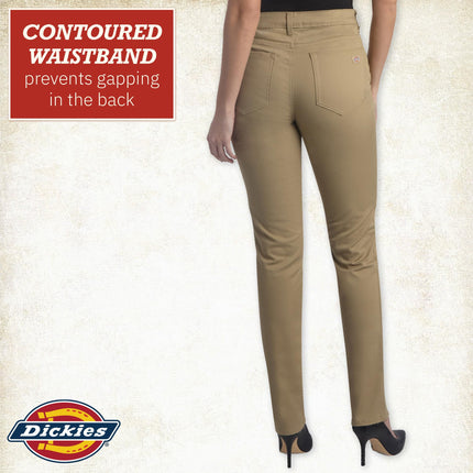 Dickies Womens Women's High Rise Skinny Twill Pants, Rinsed Desert Sand, 28