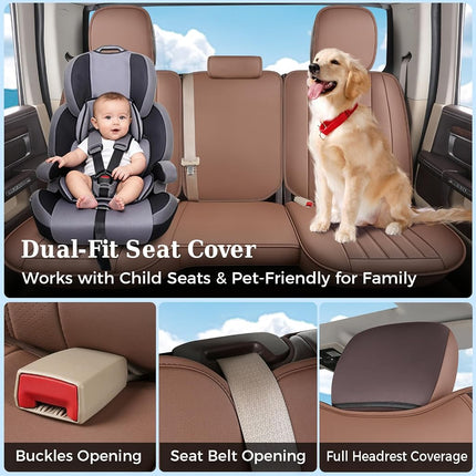 Truckiipa Car Seat Covers Full Set, Dodge Ram Seat Covers Full Coverage Leather Protector Pickup Truck Accessories, Custom Fit for 2002-2018 Ram 1500,2002-2023 Ram 2500 3500 Crew Mega Cab, Brown