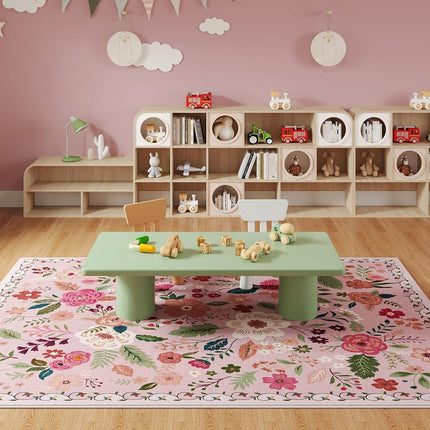 Rugcomf Living Room Rug, 60 x 84 Inch, Machine Washable, Boho Floral Vintage Style, Non-Slip, Low Pile, Large Area Rug for Living Room, Bedroom, Dining, Children's Playroom, Farmhouse (Pink)