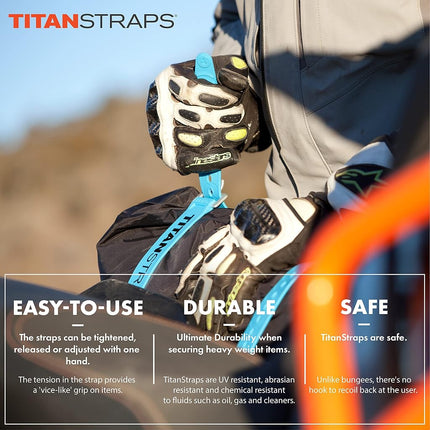 Titan Utility Straps – Easy-To-Use, Reliable Tension Straps for Securing Bike & Moto Gear, Skis, Garden Hoses, Field Repairs – Use in Frigid Temp – 60 lb. Working Load, 18" Length, Fluoro Pink, 4-Pack