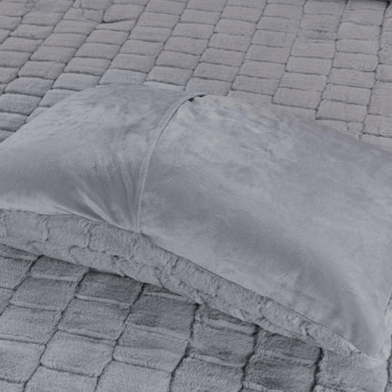 Elegant Comfort Luxurious Fluffy 3-Piece Faux Fur Comforter Set - All Season Warm Down Alternative - Ultra Soft, Plush Micro-Mink 3PC Bedding Set with Matching Shams, Queen, Gray