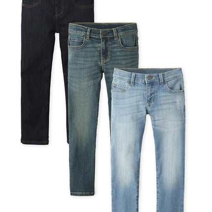 The Children's Place Boys' Straight Leg Jeans, Black/Indigo/Light Blue 3-Pack, 6