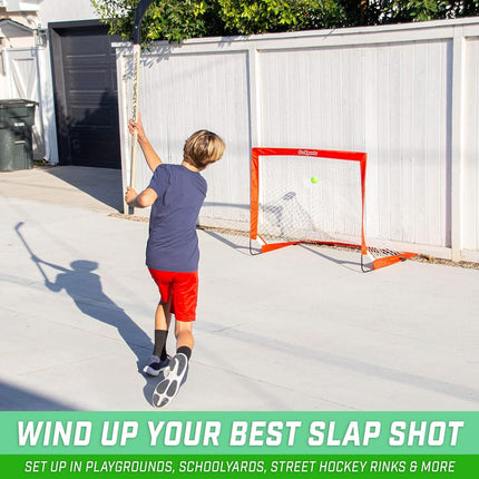 GoSports Hockey Street Set - Includes Pop-Up Goal and 2 Hockey Sticks with 2 Hockey Street Balls