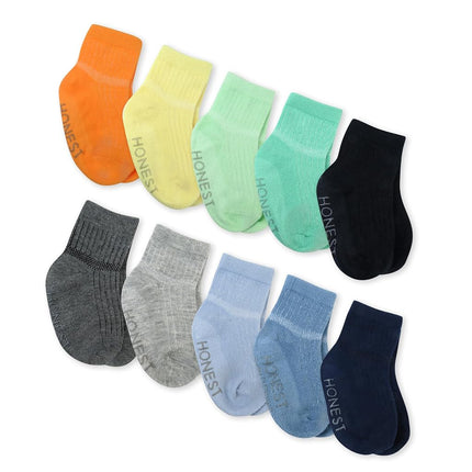 HonestBaby Baby Multipack Cozy Socks Sustainably Made for Infant, Newborn Baby, Toddler, Kids Boys', Girls', Unisex, 10-pack Rainbow Blues, 12-24 Months