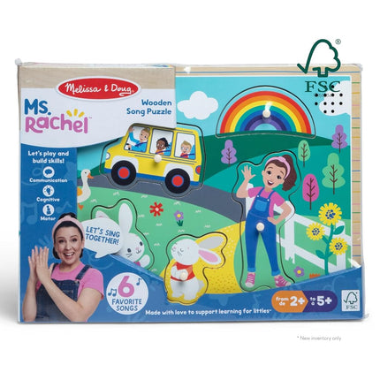 Melissa & Doug® Ms. Rachel™ Wooden Song Peg Puzzle, 6-Piece with Full Songs, Toddler Toys for Boys and Girls Ages 2-5+ Years - FSC-Certified