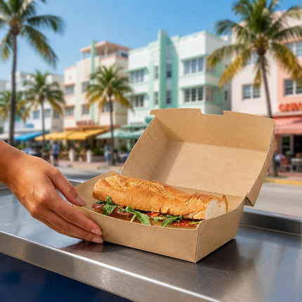 Restaurantware Hot Dog Box 100 Count 6.7 x 3.54 x 3.46 Inches Paper Kraft Rectangular Food Container Tab-Lock Sandwich Clamshell Grease-Resistant Kraft