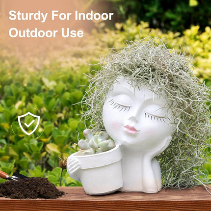 vomiceak Face Planters Pots Head Planter for Indoor Outdoor Plants - Double Cute Plant Pots for Flower Succulent with Drainage Hole - Ideal Gift Ideas(White Lady)