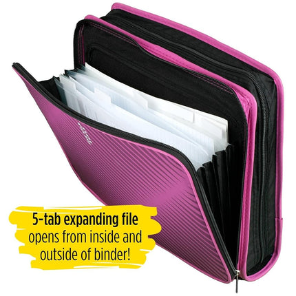 Five Star Zipper Binder, 2 Inch 3-Ring Binder, 6-Pocket Expanding File, 380 Sheet Capacity, Purple (72540)