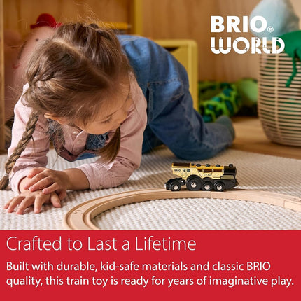 BRIO World Mighty Gold Action Locomotive Battery Powered Toy Train for Kids Age 3 Years Up - Wooden Railway Set Add On Accessories