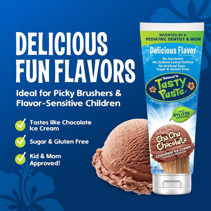 Pasta de dientes anticaries con flúor Cha Cha Chocolate Tasty Paste de Tanner, 4.2 oz.
