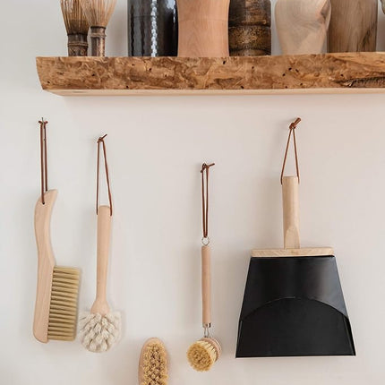 Creative Co-Op Beech Wood Leather Strap Dish Brush, Tan