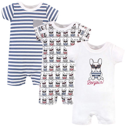 Hudson Baby Unisex Cotton Rompers, French Dog, 9-1
