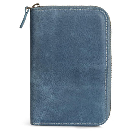 Londo Genuine Leather Padfolio with Pencil Holder Notepad and Zipper Closure - Blue