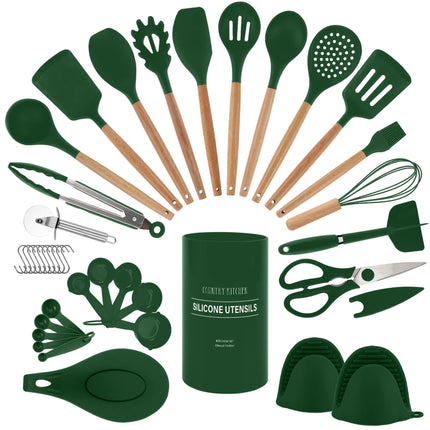 Country Kitchen Non Stick Silicone Utensil Set wit