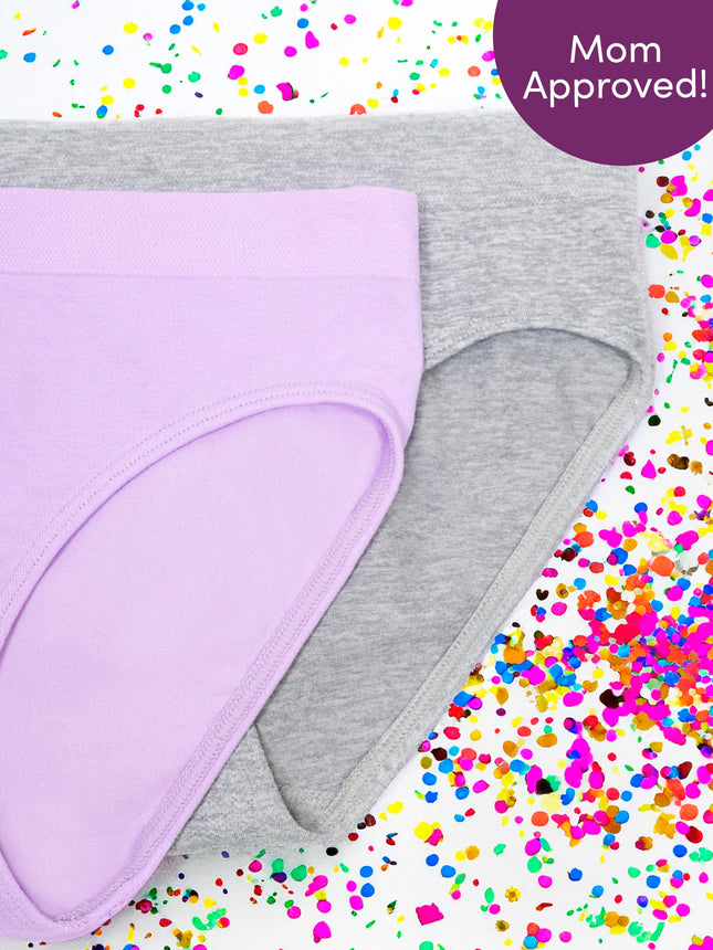 Fruit of the Loom Girls' Stretch Seamless Bikini Briefs, Stellar Orchid/Grey Heather, Large