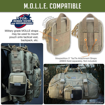 MAXPEDITION Double-Decker EDC Pocket Organizer (5” x 2.5” x 7”) EDC Pouch, Tactical Tool Pouch for Organization, MOLLE Accessories for Everyday Carry (Khaki) 0247K