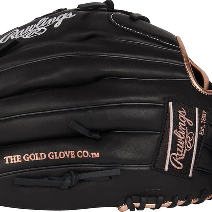 Rawlings R9 Fastpitch Softball Glove | Sizes 11.5"-13" | Multiple Styles Softball Glove, Women, Double Lace Basket Net | Black, 12.5" | Infield/Pitcher