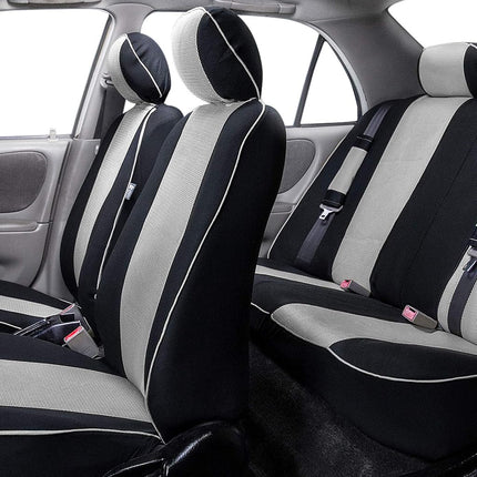 FH GROUP FH-FB063128 Three Row Cloth Car Seat Covers with Piping Airbag & Split Ready Gray / Black- Fit Most Car, Truck, Suv, or Van