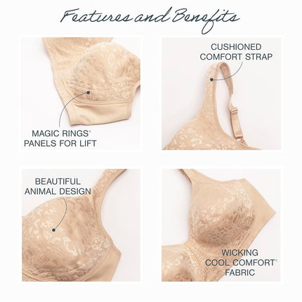 Playtex Women's 18-Hour Ultimate Lift Wireless Full-Coverage Bra, Single Or 2-Pack, Opaque, Almond Animal, 42DD
