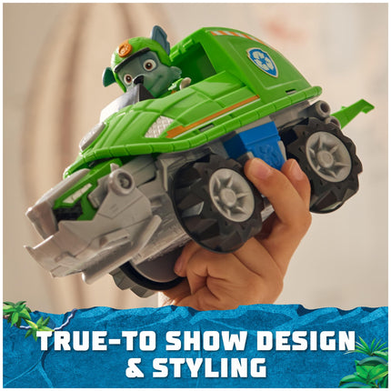 PAW Patrol Jungle Pups, Vehículo Tortuga Mordedora de Rocky, Camión de Juguete con Figura de Acción Coleccionable, Juguetes para Niños y Niñas de 3 Años en Adelante