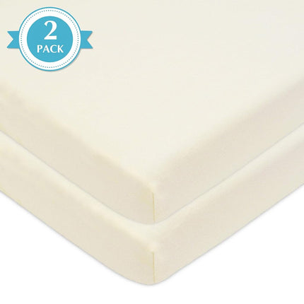 American Baby Company 2 Pack 100% Natural Cotton Value Jersey Knit Fitted Pack N Play Playard Sheet, Ecru, Soft Breathable, for Boys and Girls