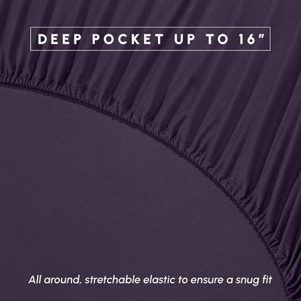 Elegant Comfort Luxurious 4-Piece Quilted Bed Sheet Set - Gift Box - 1500 Thread Count Egyptian Quality Softness - Wrinkle Resistant - All Around Elastic Fitted Sheet, Deep Pocket, King, Purple