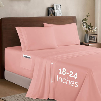 Elegant Comfort Luxury 1500 Premium Hotel Quality Microfiber 4-Piece Sheet Set - Soft, All Around Elastic 18-24 Inches Deep Fitted Sheet - Extra Deep Pocket Sheets, Full, Dusty Rose