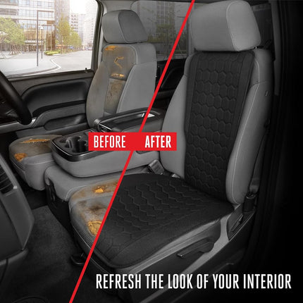 Motor Trend LuxeFit Black Seat Covers for Cars Trucks Van SUV (2 Pack), Premium Faux Leather Car Seat Covers, Easy to Install Automotive Seat Covers with Storage Pockets, Fits Most Vehicles