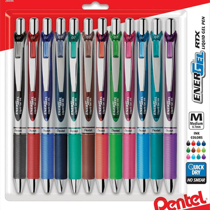 Pentel Energel Rtx Retractable Liquid Gel Pen .7Mm 12/Pkg-Assorted Ink Colors