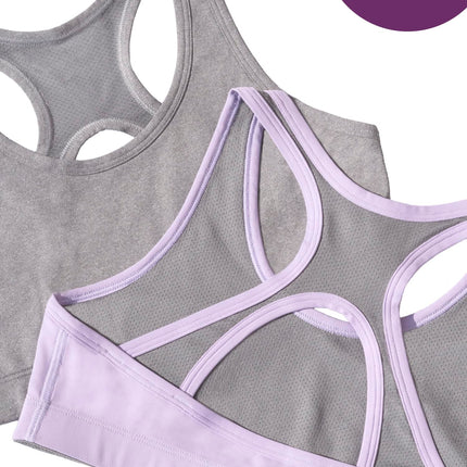 Fruit of the Loom Girls' Stay Dry Racerback Sports Bra, Stellar Orchid W Grey/Charcoal, Large