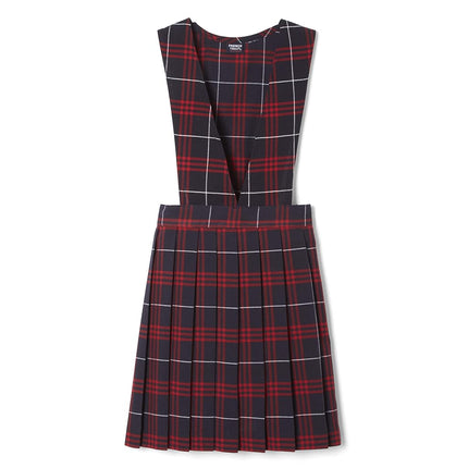 French Toast Girls' Plaid V-Neck Jumper Dress, Nav
