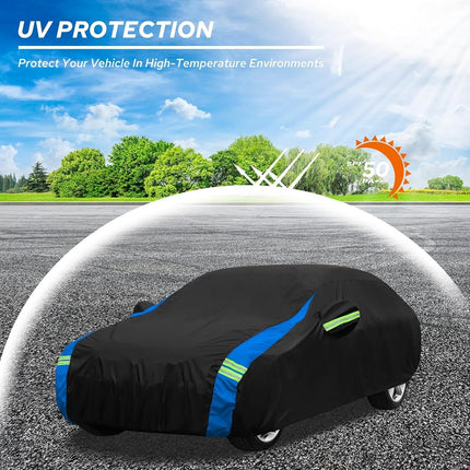 Avecrew Car Cover Waterproof All Weather for Automobiles, Outdoor Heavy Duty Full Exterior Covers for Sedans Up to 177/'' L, Black-Blue, RZ-21-3M