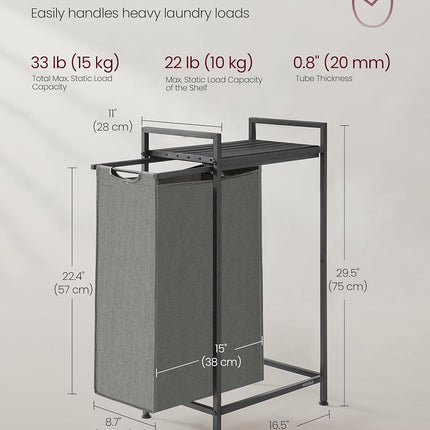 VASAGLE Laundry Basket, Slim Laundry Hamper, Laundry Sorter with a Separable and Removable Bag, Shelf, Metal Frame, 42 x 28 x 75 cm, Slate Grey &