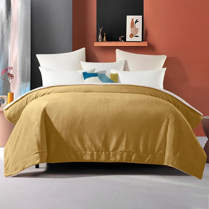 Manta Ultra Suave Reversible de Franela Sherpa Elegant Comfort - Manta Acogedora de Lana Sedosa para Sofá, Cama - Manta de Invierno Afelpada y Cálida para Regalo, Queen, Dorado