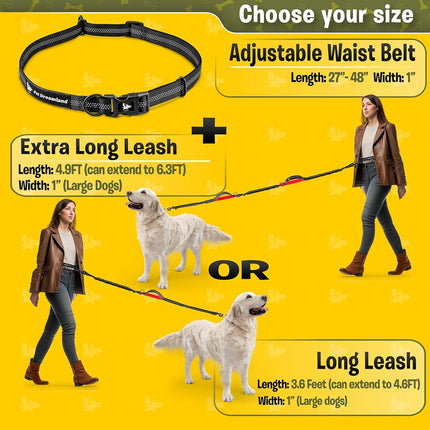 Pet Dreamland Hands Free Dog Leash for Running, Walking, Hiking, Cycling and Training. Bungee Harness, Adjustable Waist Belt, Single or Double Handle, Reflective Stitching. Small, Medium, Large Dogs